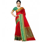 Generic Women's Kota Doria Cotton Border Saree With Blouse (Red, 5-6 Mtrs)