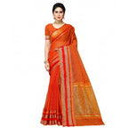 Generic Women's Kota Doria Cotton Border Saree With Blouse (Orange, 5-6 Mtrs)