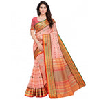 Generic Women's Kota Doria Cotton Woven Butta Saree With Blouse (Peach, 5-6 Mtrs)