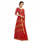 Generic Women's Kota Doria Cotton Checked Saree With Blouse (Red, 5-6 Mtrs)