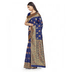 Generic Women's Banarasi Silk Saree With Blouse (Navy Blue, 5-6Mtrs)