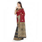 Generic Women's Banarasi Silk Saree With Blouse (Black, Red, 5-6Mtrs)
