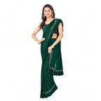Generic Women's Lycra Solid Saree With Unstitched Blouse (Green, 5.5 Mtr)