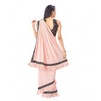 Generic Women's Lycra Solid Saree With Unstitched Blouse (Peach, 5.5 Mtr)