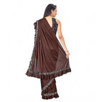 Generic Women's Lycra Solid Saree With Unstitched Blouse (Brown, 5.5 Mtr)