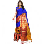 Generic Women's Jacquard Woven Saree With Unstitched Blouse 5.5Mtr (Blue)