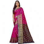 Generic Women's Silk Blend Woven Saree With Unstitched Blouse 5.5Mtr (Purple-Pink)