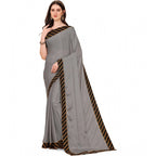 Generic Women's Chiffon Self Design Saree With Unstitched Blouse 5.5Mtr (Silver)