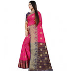 Generic Women's Silk Blend Woven Saree With Unstitched Blouse 5.5Mtr (Blue-Pink)