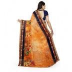 Generic Women's Georgette Floral Print Saree With Unstitched Blouse 5.5Mtr (Blue-Orange)