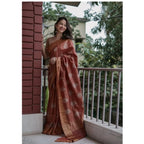 Generic Women's Silk Printed Saree With Unstitched Blouse 5.5Mtr (Maroon)