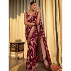 Generic Women's Silk Printed Saree With Unstitched Blouse 5.5Mtr (Maroon)