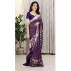 Generic Women's Silk Printed Saree With Unstitched Blouse 5.5Mtr (Purple)