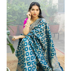 Generic Women's Silk Printed Saree With Unstitched Blouse 5.5Mtr (Sky Blue)