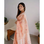 Generic Women's Cotton  Printed Saree With Unstitched Blouse 5.5Mtr (Peach)