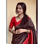 Generic Women's Silk Printed Saree With Unstitched Blouse 5.5Mtr (Brown)