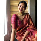 Generic Women's Silk Printed Saree With Unstitched Blouse 5.5Mtr (Maroon)