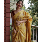 Generic Women's Silk Printed Saree With Unstitched Blouse 5.5Mtr (Yellow)