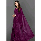 Generic Women's Georgette Embellished Sequnece Bollywood Saree With Unstitched Blouse 5.5Mtr (Purple)