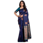 Generic Women's Silk Printed Saree With Unstitched Blouse 5.5Mtr (Navy Blue)