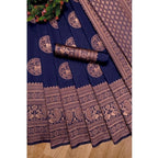 Generic Women's Soft Lichi Silk Printed Saree With Unstitched Blouse 5.5Mtr (Navy Blue)