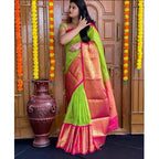 Generic Women's Soft Lichi Silk Printed Saree With Unstitched Blouse 5.5Mtr (Green)