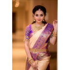 Generic Women's Soft Lichi Silk Printed Saree With Unstitched Blouse 5.5Mtr (Purple)