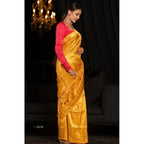 Generic Women's Soft Lichi Silk Woven Saree With Unstitched Blouse 5.5Mtr (Yellow)