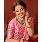 Generic Women's Soft Lichi Silk Printed Saree With Unstitched Blouse 5.5Mtr (Pink)