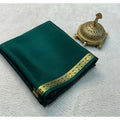 Generic Women's Crepe Chit Pallu Solid Saree With Unstitched Blouse 5.5Mtr (Green)