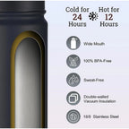 Generic 650 Ml Double Wall Insulated Stainless Steel Water Bottle With Screw Lid (Black)