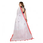 Generic Women's Linen Cotton Printed Saree With Unstitched Blouse 5.5Mtr (White)