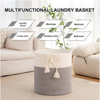 Generic Cotton 12x14 Inch-1 Pcs Storage Basket For Clothes With Out Lid (Gray-White)