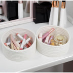 Generic Cotton 8x3 Inch Round 3 Set Bedside Organizer With Out Lid (White)