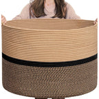 Generic Cotton Dori 16x14 Inch Storage Basket For Clothes With Out Lid (Beige-Beige-Black)