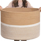 Generic Cotton Dori 16x14 Inch Storage Basket For Clothes With Out Lid (Beige-Beige-White)