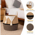 Generic Cotton Matka With Handle 14x12 Inch Storage Basket For Clothes With Out Lid (Beige-Black)