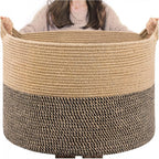 Generic Cotton Pack Of_1 16x14 Inch Storage Basket For Clothes With Out Lid (Beige-Beige-Black)