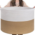 Generic Cotton Pack Of_1 16x14 Inch Storage Basket For Clothes With Out Lid (Beige-White)