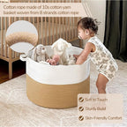 Generic Cotton Pack Of_1 16x14 Inch Storage Basket For Clothes With Out Lid (Beige-White)