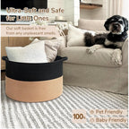 Generic Cotton Pack Of_1 16x14 Inch Storage Basket For Clothes With Out Lid (Black-Beige)