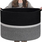 Generic Cotton Dori 16x14 Inch Storage Basket For Clothes With Out Lid (Black-Black-White)