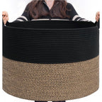 Generic Cotton Pack Of_1 16x14 Inch Storage Basket For Clothes With Out Lid (Black-Beige-Black)