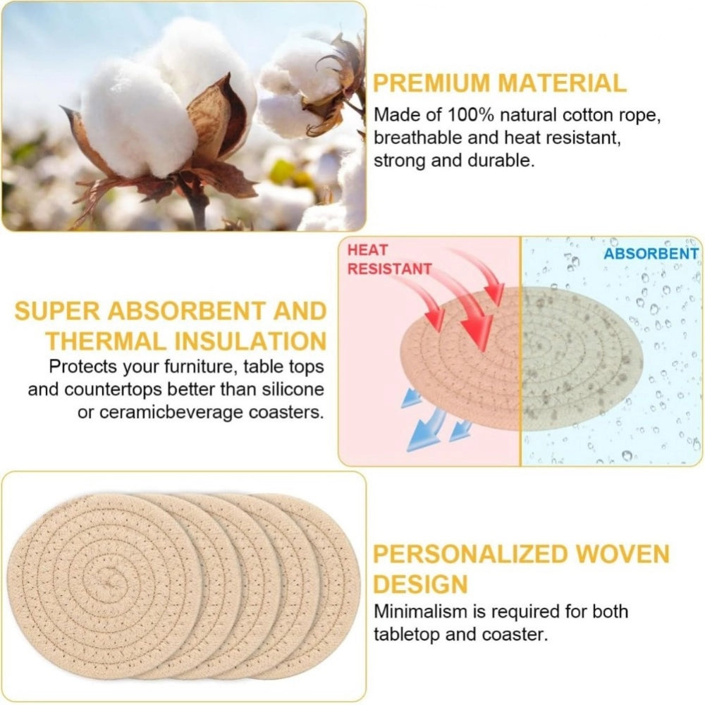 Generic Cotton Rope Drink Coasters 6 Pcs Set (Cream)