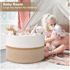 Generic Cotton Dori 16x14 Inch Storage Basket For Clothes With Out Lid (White-Beige-White)