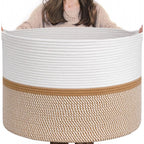 Generic Cotton Dori 16x14 Inch Storage Basket For Clothes With Out Lid (White-Beige-White)
