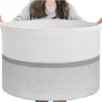 Generic Cotton Dori 16x14 Inch Storage Basket For Clothes With Out Lid (White-Gray-White)