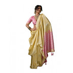 Generic Women's Linen Cotton Printed Saree With Unstitched Blouse 5.5Mtr (Yellow )