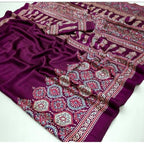 Generic Women's Crepe Printed Saree With Unstitched Blouse 5.5Mtr (Wine)