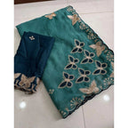 Generic Women's Star Georgette Embellished Saree With Unstitched Blouse 5.5Mtr (Blue)